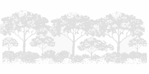 A grayscale silhouette of a forest with trees and undergrowth © Sudhakar