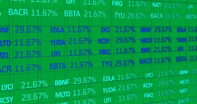 Animation of blue and pale blue numbers and stock market statistics rolling over a grid