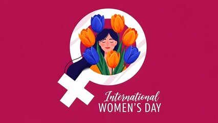 Obraz premium Woman with Tulips Inside Female Symbol for International Women's Day image photo