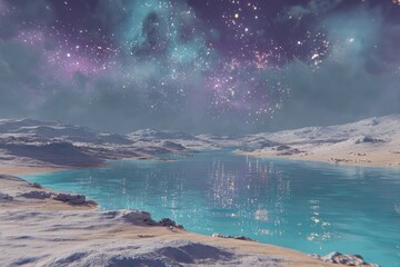 Celestial Lake Under A Starry Nebula