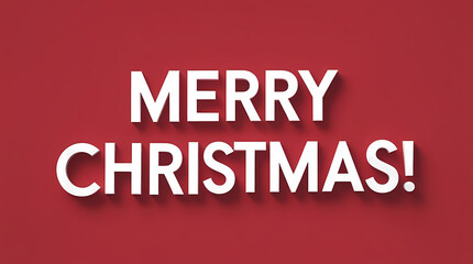 Merry Christmas Text on Red Background with Bold White Typography &ndash; Minimal Festive Holiday Greeting Design for Cards, Banners and Social Media