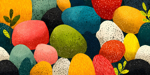 Colorful abstract doodle shape seamless pattern. Creative minimalist style art background, trendy design with basic shapes. Modern color backdrop.