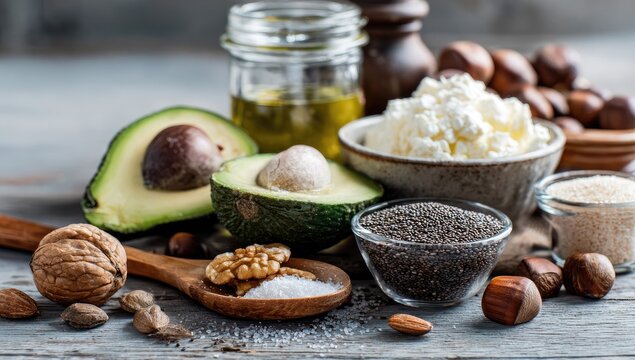 Healthy fats avocado, nuts, seeds, oil
