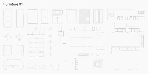Architectural furniture plan detailed diagrams of various furniture elements