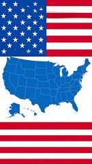 Flag-like image overlaying a map of US with red and blue color