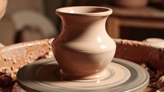 Stunning time lapse of a raw chunk of clay rapidly centering itself and being shaped into a smooth, symmetrical vessel on a pottery wheel abstract, design, terra cotta