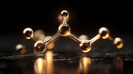 Golden Molecular Structure on Dark Background Highlighting Science and Chemistry Concepts for Innovation and Technology Use in Stock Photography