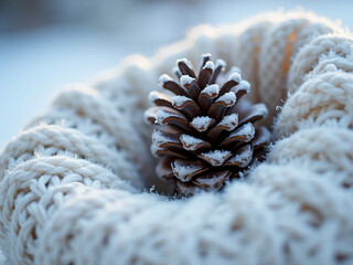 Extreme macro close-up of winter item textures on white