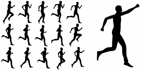 Silhouettes of running people demonstrating different phases of a running gait cycle