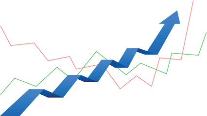 Blue Business Arrow and Stock Market Graph Trending Upward on Financial Board, Representing Economic Growth and Market Rise
