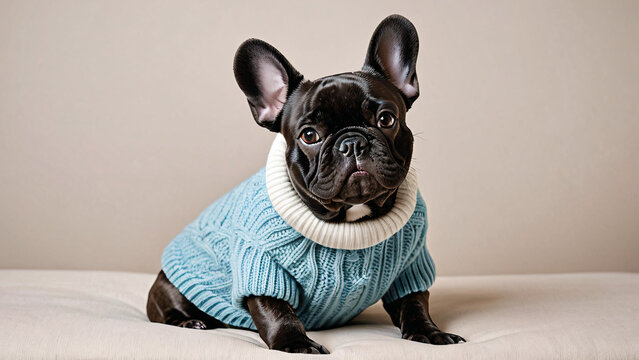Franz&ouml;sische Bulldogge tr&auml;gt niedlichen Pullover - Modisches Haustier