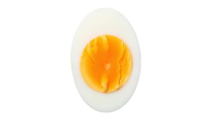 Soft boiled egg half isolated PNG on transparent background, healthy breakfast food with runny yolk for cooking and recipe use
