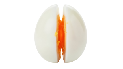 Soft boiled egg cut in half isolated PNG, healthy breakfast food with runny yolk on transparent background