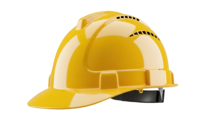 Yellow hard hat isolated PNG, construction worker safety helmet for building site and industrial protection on transparent background