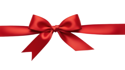 Bright red satin bow and ribbon isolated PNG, festive decoration for gift wrapping and holiday designs on transparent background