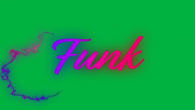Animation of funk text in purple and red letters on white background