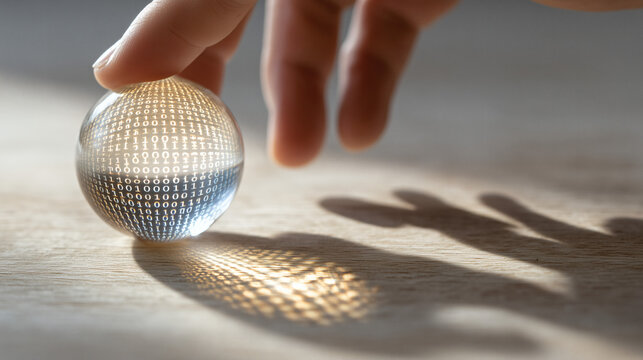 Crystal Ball with Binary Code Reflection - Powered by Adobe