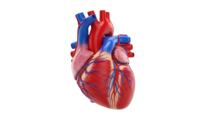 Realistic human heart model isolated PNG, detailed anatomical organ for medical study and educational resources on transparent background