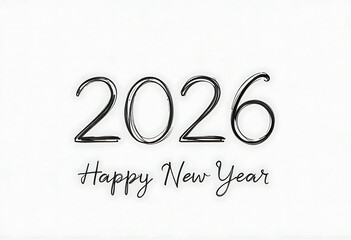 Happy New Year 2026 Hand Drawing Text, 2026 New Year Celebration with bold text on white background