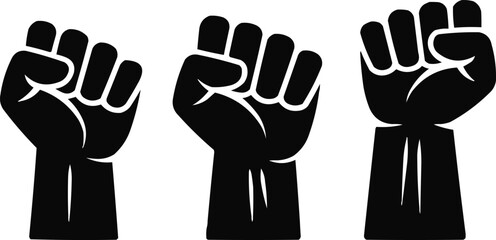 Obraz premium Raised Fist Hand Silhouette Icon Set Power, Strength, and Unity Symbols