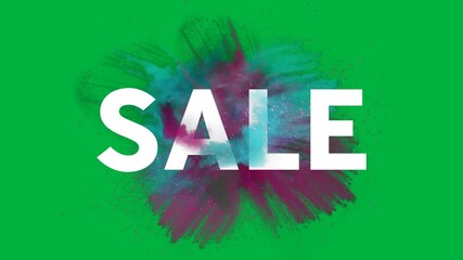 Animation of sale text with colorful smoke on black background - Powered by Adobe