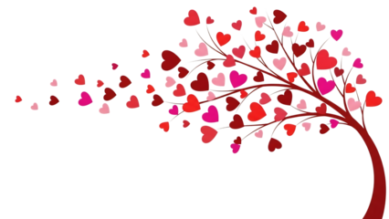 Tree with colorful hearts isolated on transparent background