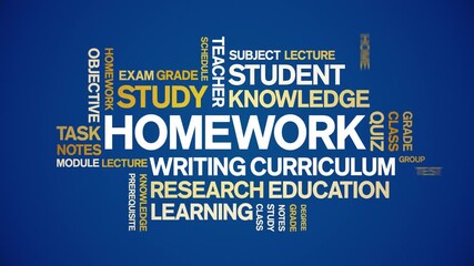 Homework animated word cloud-text design animation tag kinetic typography seamless loop.
