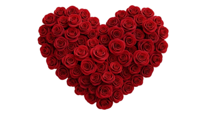 Red heart made of roses isolated on transparent background