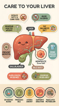 Infographics illustration of Care to Liver. How to keep liver healthy illustration.