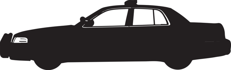 Black silhouette of a police car with light bar white outline © Abu