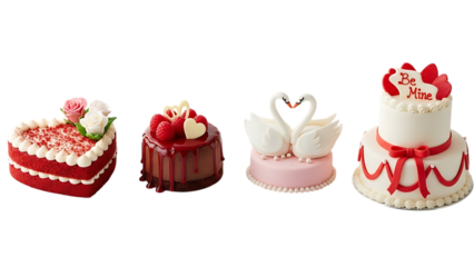 Four decorative cakes isolated on transparent background