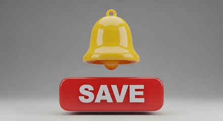 Yellow notification bell icon above red save button image