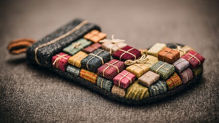 Cozy collection of handmade gift boxes in a festive stocking, perfect for holiday greetings and celebrations.