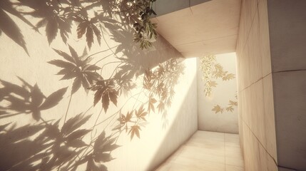 Sunlight Filtering Through Plants In A Minimalist Concrete Interior
