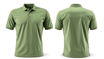 Sage polo shirt mockup, front and back view, short sleeve polo shirt apparel mockup isolated on white background