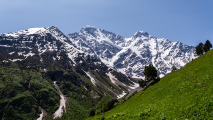 View of the Semerka Glacier from the trekking route to Mount Cheget, Russia