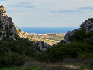 Karst landscape. It is a limestone relief that emerged from the sea, with whimsical formations, limestone pavements and towers. Canuto de la Utrera, Malaga, Andalucia, Spain. 