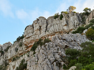 Karst landscape. It is a limestone relief that emerged from the sea, with whimsical formations, limestone pavements and towers. Canuto de la Utrera, Malaga, Andalucia, Spain. 