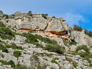 Karst landscape. It is a limestone relief that emerged from the sea, with whimsical formations, limestone pavements and towers. Canuto de la Utrera, Malaga, Andalucia, Spain. 