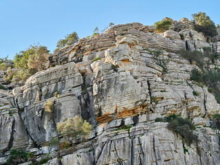 Karst landscape. It is a limestone relief that emerged from the sea, with whimsical formations, limestone pavements and towers. Canuto de la Utrera, Malaga, Andalucia, Spain. 
