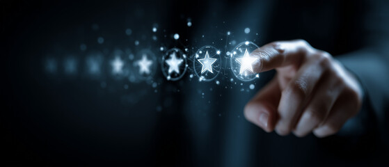 Fototapeta premium customer rating concept, star review feedback, digital user experience 