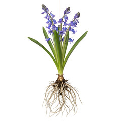 Fototapeta premium Mature English bluebell plant with roots and drooping flowers