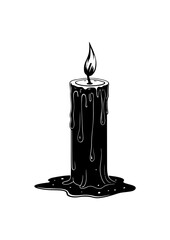 Burning Black Candle with Melting Wax