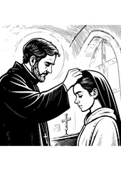 Priest Blessing a Young Woman