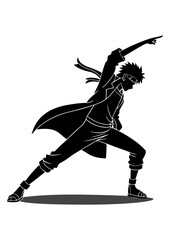 Anime Ninja Hero Dynamic Pose Silhouette