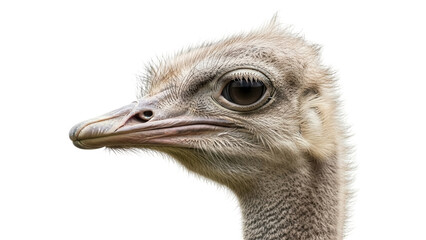 Detailed ostrich head PNG isolated on transparent background, close-up of bird with textured...