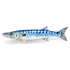 Naklejka premium Vibrant Barracuda Illustration: A striking watercolor painting of a barracuda, showcasing its sleek, elongated body, and sharp features in stunning detail.