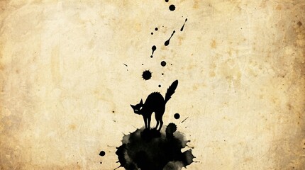 Cat Emerging From Ink Pool Dark Minimal Artwork