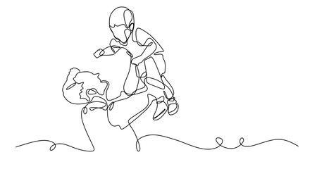 Fototapeta premium Continuous line drawing vector illustration of father and son, minimalist art design concept, family love, vector illustration.