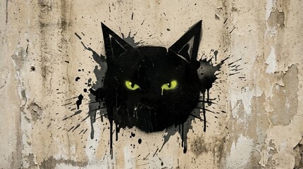 Stencil Style Angry Black Cat Ink Splatter